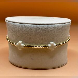 14K Gold Filled and White Cross Beaded Bracelet; non tarnish, waterproof.